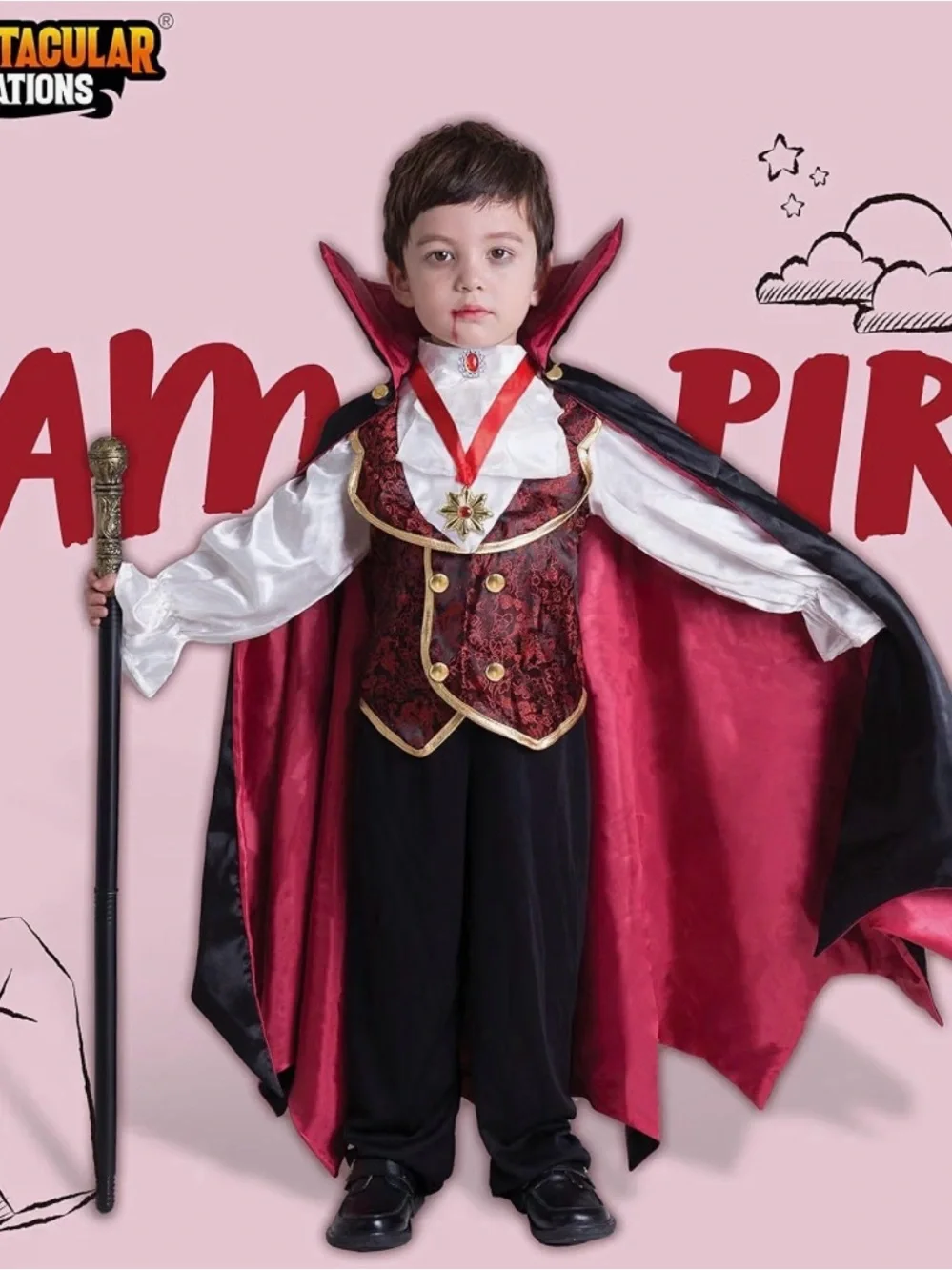 Kids Red & Black Vampire Costume size Small 5-7 years